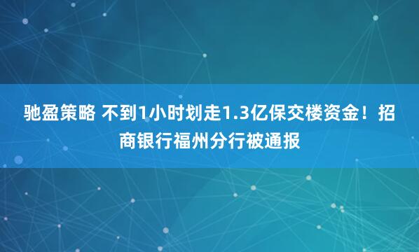 驰盈策略 不到1小时划走1.3亿保交楼资金！招商银行福州分行被通报